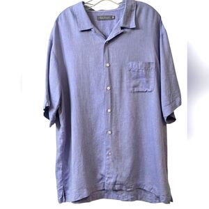 Daniel Cremieux Men's Short Sleeve Button Down Herringbone Linen Shirt Size XL